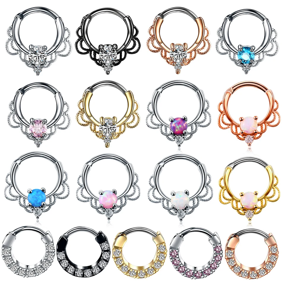 1PC Copper Nose Hoop Septum Rings Crystal Ear Helix Clicker Piercings CZ Cartilage Daith Rook Earring Tragus Piercings Jewelry