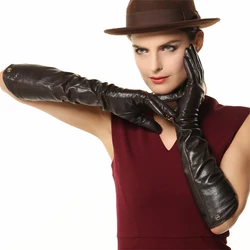 Mode Verkauf 51cm Lange Frauen Leder Handschuhe Fünf Finger Solide Echt Schaffell Bankett Echtem Oper Fahren Handschuh EL017NC