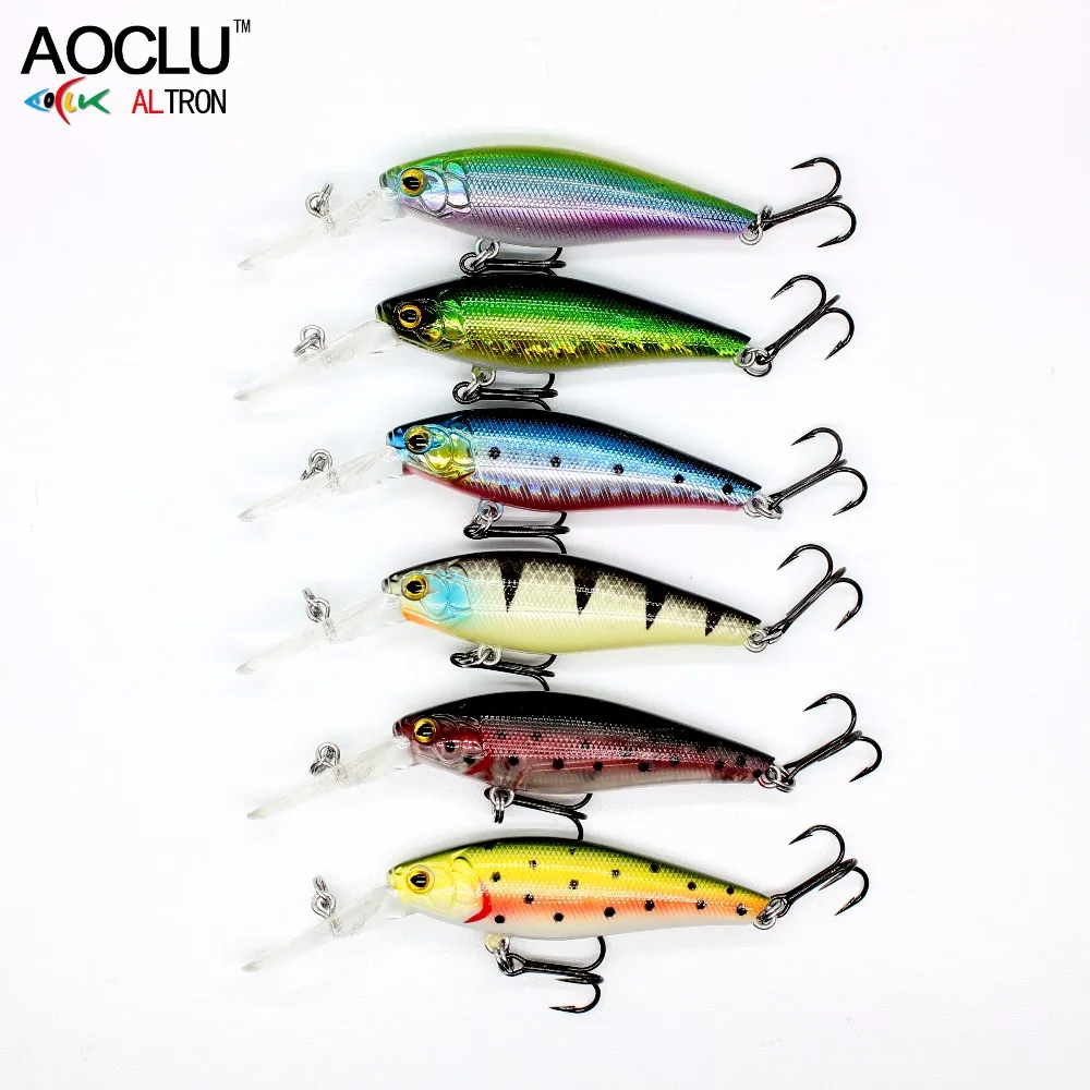 AOCLU Floating Wobbler 58mm 5.6g Dive 1.5m Hard Bait Minnow Jerk Crank Lure Saltwater Inshore Boat Bass Trout Fishing VMC Hook