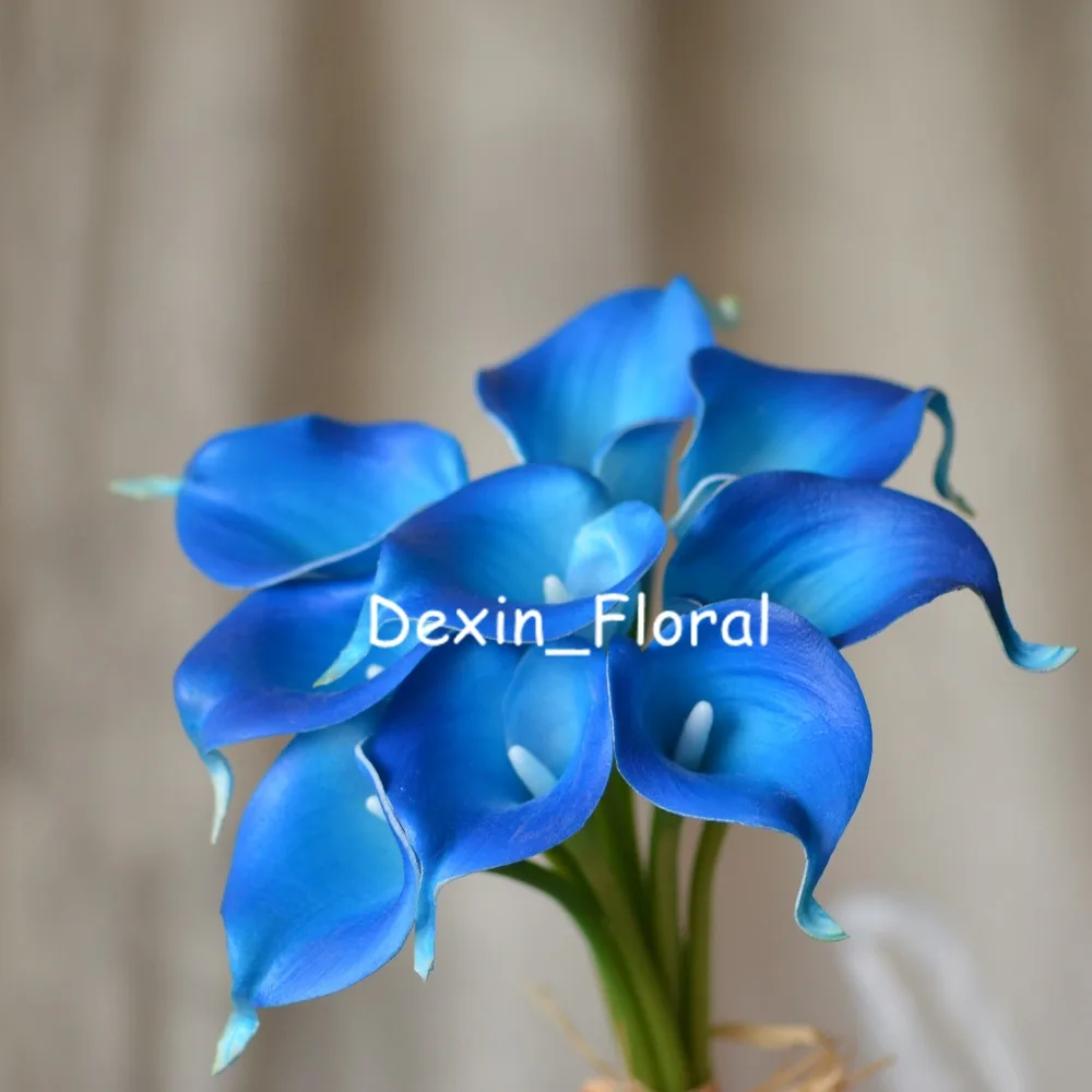 Blue Calla Lilies Real Touch Flowers DIY Silk Bridal Bouquets Bridesmaids bouquets Wedding Centerpieces, Artificial Flowers