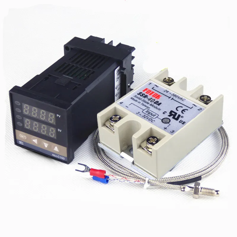 REX-C100 SSR-40DA Solid state relay 40A Intelligent PID Digital Temperature Controller K Thermocouple 1M