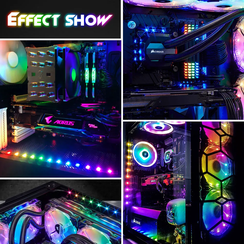 5V 3Pin PC etui LED RGB WS2812 adresowalny Pixel LED pasek do ASUS AURA/MSI mistic Light/RGB Fusion 2.0 światło płyty głównej