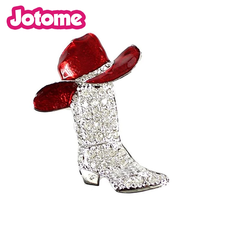 

Lucky Western Cowboy Boots Brooch and Red Hat brooch Pin Charm Enamel Jewelry
