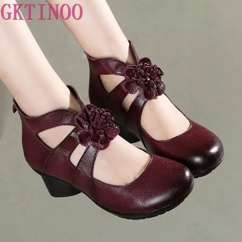 GKTINOO Vintage Summer Women\'s Shoes Genuine Leather High Heel Shoes 2024 Autumn Fashion Shoes Non-Slip Soft Bottom Women Pumps