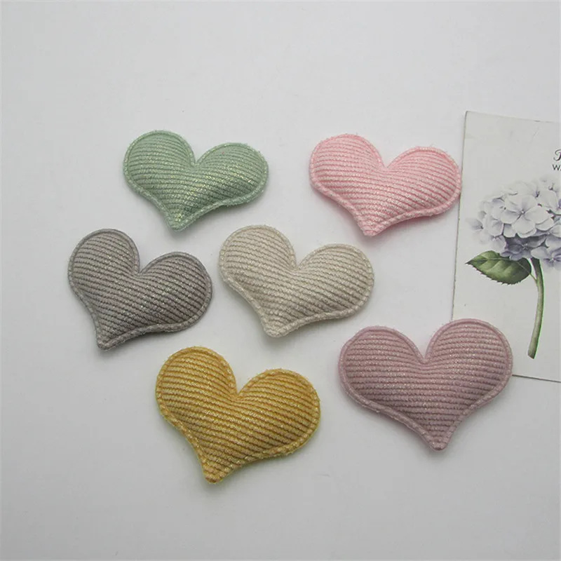 30pcs/lot 5*4cm Stripe Heart Pads Patches Appliques for Craft Clothes Sewing Supplies DIY Hair Clip Accessories