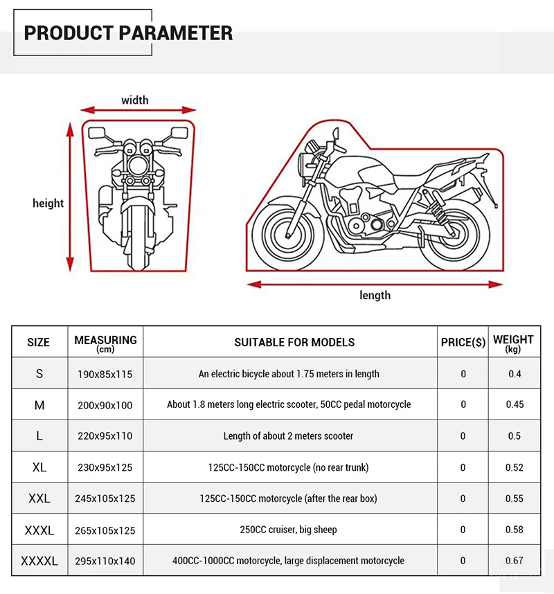 Cubierta impermeable para motocicleta, cubierta para Honda Gold Wing GL 1100 1200 1500 1800/Royal Star XVZ1300 Venture Yamaha, color negro/rojo,