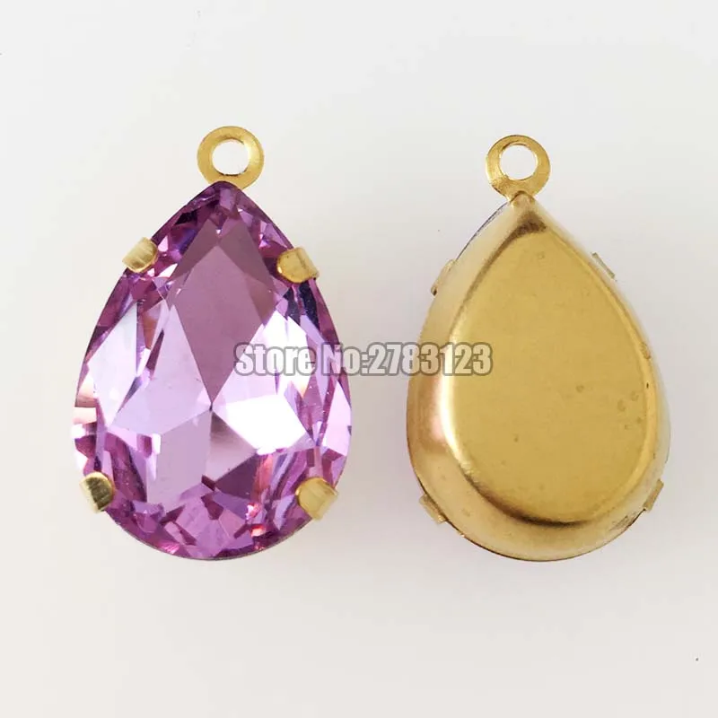 Crastal violet faltback Drop type Gold bottom high quality AAA Glass Crystal Single hanging sew on rhinestones SWSJ018