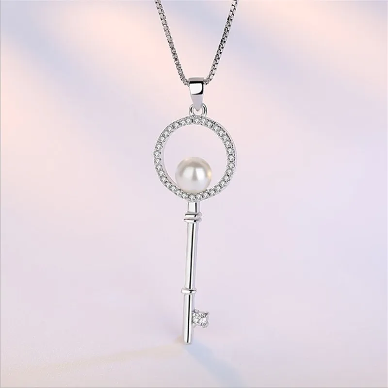 KOFSAC New Fashion 925 Sterling Silver Necklaces For Women Exquisite Pearl Key Pendant Jewelry Lady Anniversary Accessories Gift