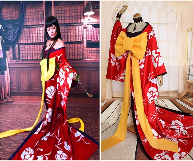 [Customize] Anime! xxxHOLiC Ichihara Yuko Trailing Kimono Dress Uniform Cosplay Costume Halloween Carnival Outfit