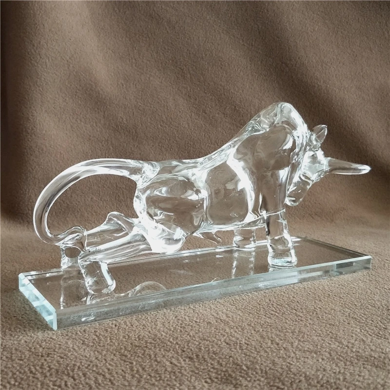 Quartz Crystal Glass Bull Miniature Mineral Figurine Ox Mascot Ornament Craft Accessories for Home Decor Business Gift Birthday
