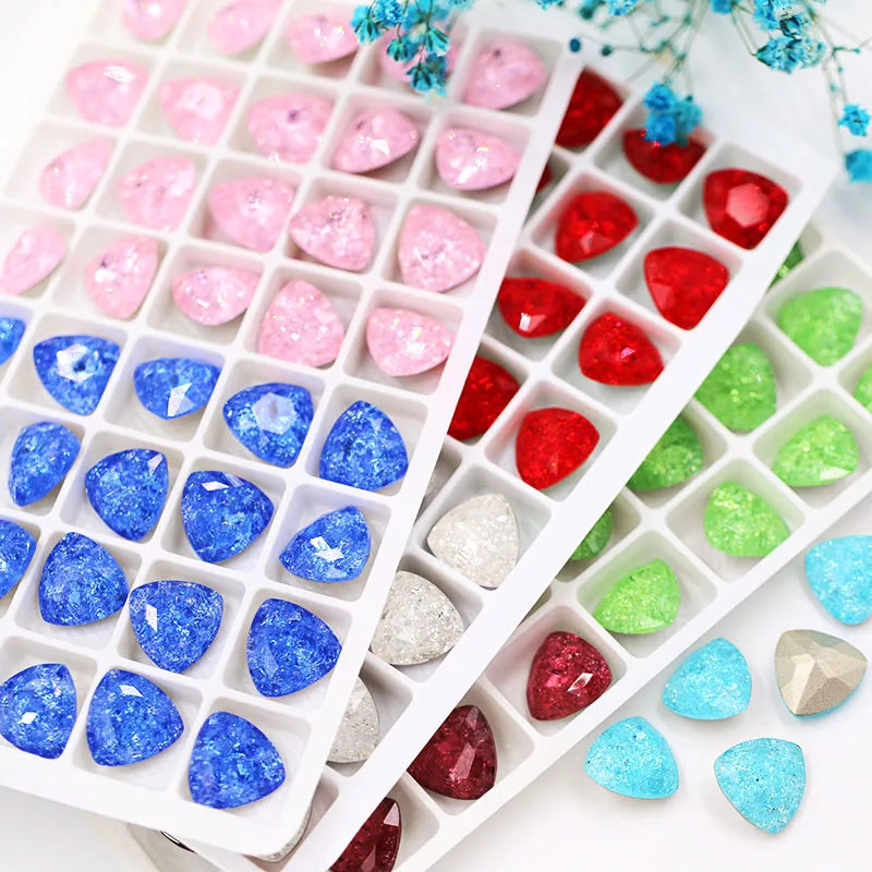 New arrival 12mm Ice flower Fat triangle shape crystal strass glass pointback rhinestones