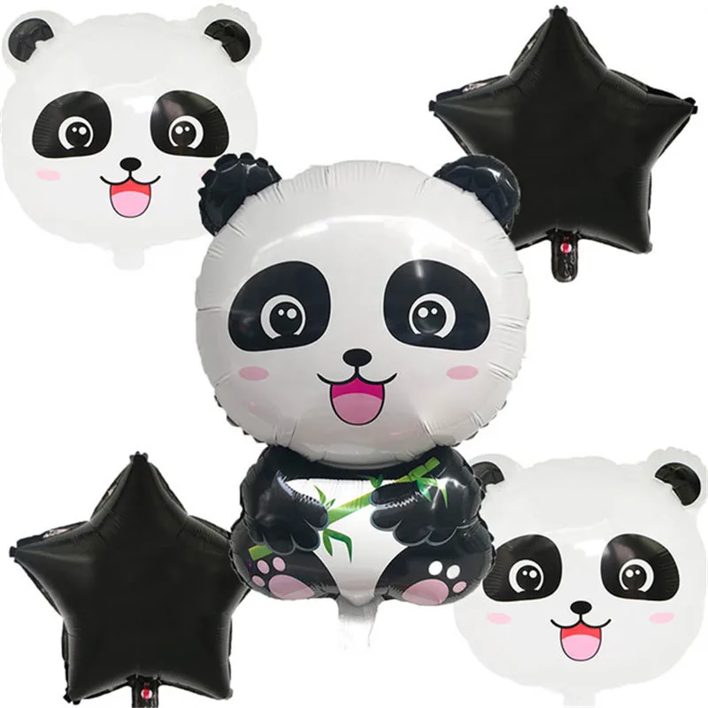 Cute Panda Foil Balloon Animal Theme Party Supplies Kids Birthday Disposable Tableware Set Balloon Banner Straws Decorations