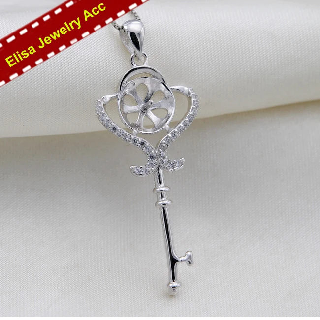

S925 Sterling Silver Key Pearl Pendant Fittings Women DIY Pearl Pendant Findings 3Pcs/Lot