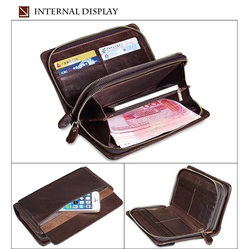 Genuine Leather Men Clutch Wallet Men\'s Large Capacity Travel Purse for Passport Cover Business Men Handy Clutches Long Wallet