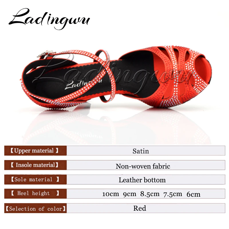 Ladingwu-Chaussures de danse latine avec biscuits pour femme, chaussures de danse de salon astronomiques souples, chaussures de salsa rouges, talon de 6/7 cm, 5/8 cm, 9 cm, 10cm