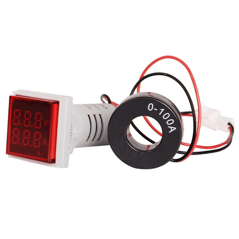 Square LED Digital Voltmeter Ammeter Signal Lights Volt Voltage Current Combo Meter Indicator Tester Measuring AC 60-500V 1-100A