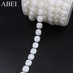 1cm 2yards Plastic Rose Flower String Ribbon for Wedding Party Evening Decoration Beaded Lace Trims Handmade Clothes Accessories