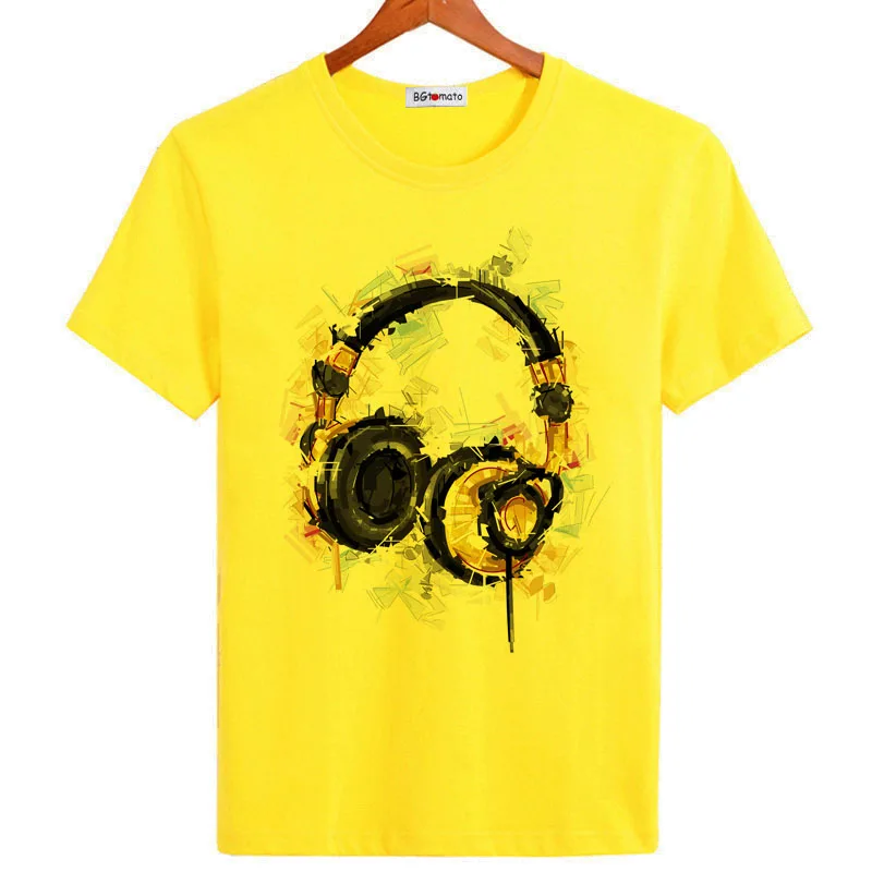 Brand new earphone guitar fashion T-shirts men's hot sale summer cool originality art shirts