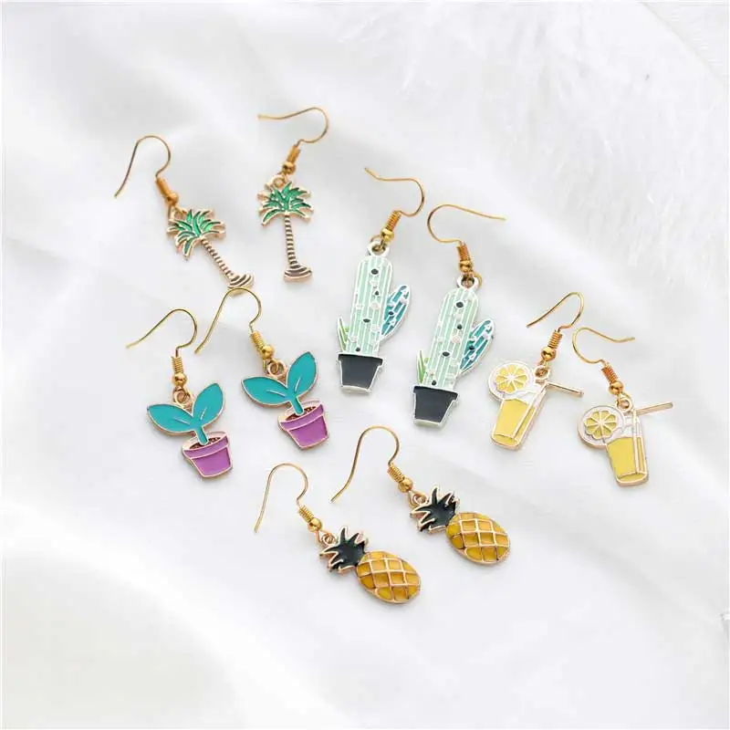 Pineapple Rainbow coconut tree Butterfly Potted Love Potted Cactus Earrings Alloy Pendant Woman Gift earrings Fashion Jewelry