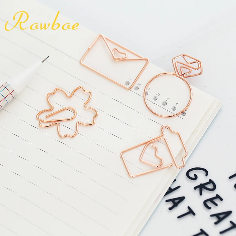 ROWBOE cute stationery metal rose gold creative bookmark paper clip office / student simple diy kawaii bookmark