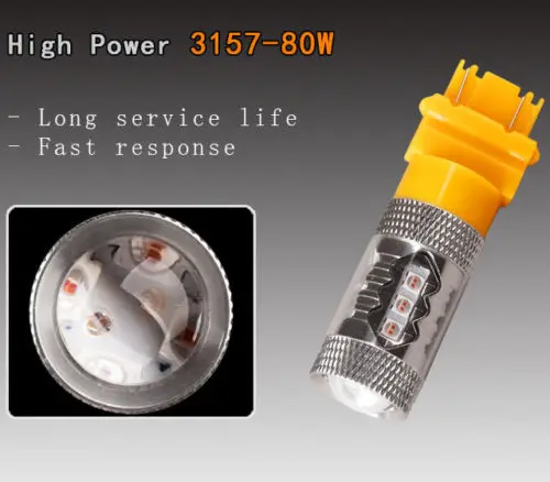 2X High Power 80W T25 3157 Amber Yellow LED Turn Singal Blinker Lights Bulbs 3156 Powered By Cree Chips