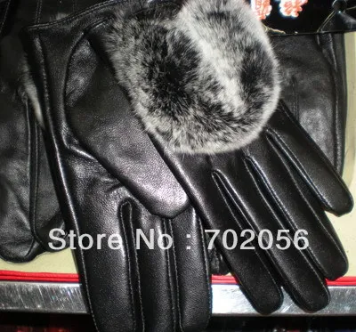 Rex Rabbit Fur leather Gloves Real lambskin GLOVES 10pairs/lot #2479