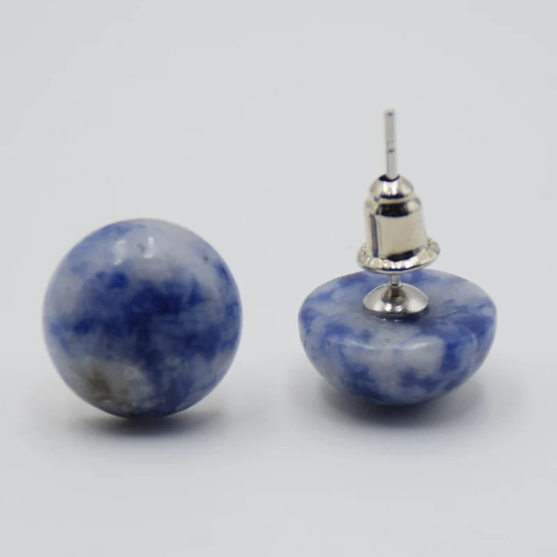 Women Simple Style Fashion Natural Stone White Crystal Half Ball Shape Stud Earrings Jewelry Accessories