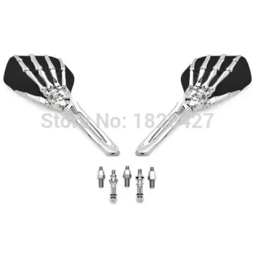 Custom Chrome Motorcycle Skeleton Bone Hands Left & Right Mirrors For Harley Davidsons Suzuki Honda Kawasaki Cruisers