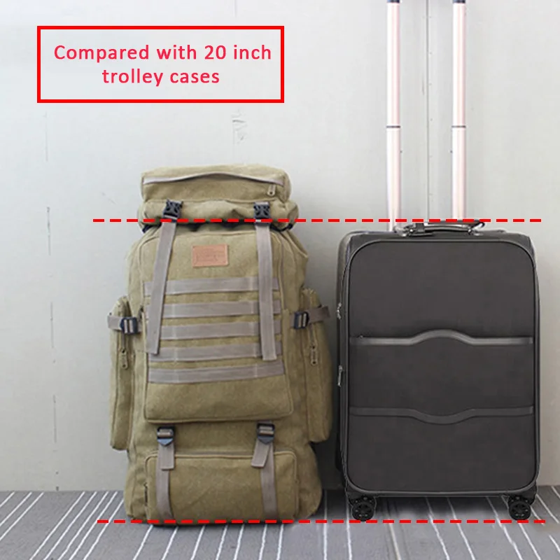 60L Large Bag Canvas Backpack Tactical Bags Camping Hiking Rucksack Mochila Tactica Travel Molle Men Outdoor XA84D