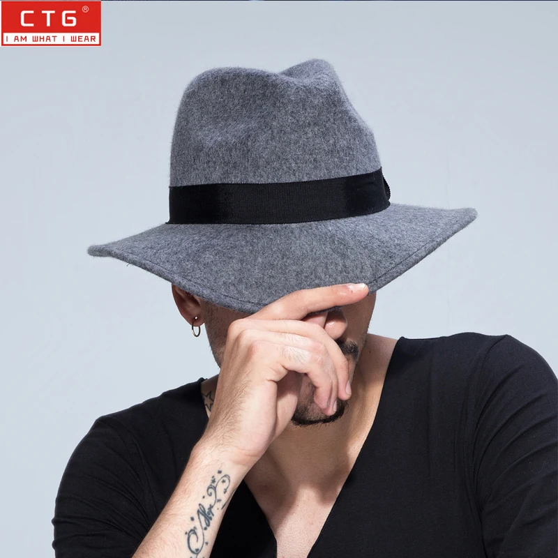 Male wool felt  British Panama Jazz hat 100% wool fedora felt hat Black Panama hat  Wide brim classic trilby hat  B-1509