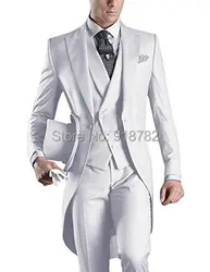 Italian Men Tailcoat Gray Black White Wedding Suits For Men Groomsmen Suits 3 Pieces Peaked Lapel Groom Wedding Dress Men Suits