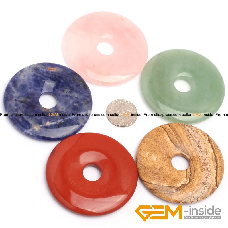 Kamienie naturalne 50mm pączek pierścień koraliki na kolczyki naszyjnik tworzenia biżuterii 1 sztuka Rose quartz Jaspers Lepidolite fluoryt Jades