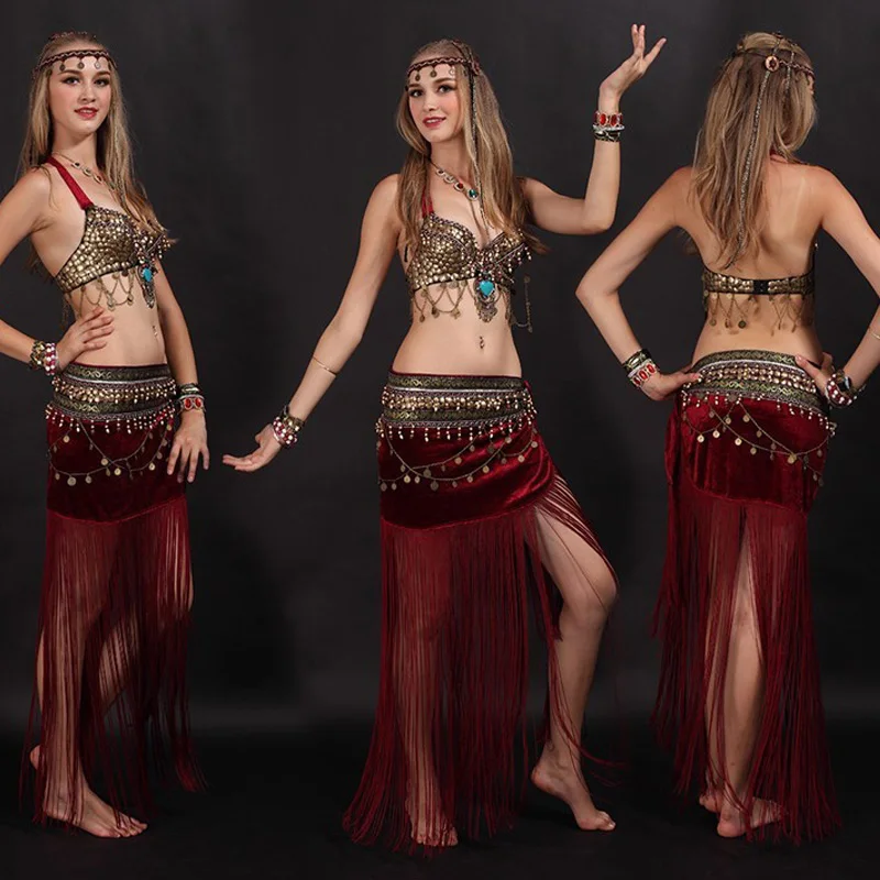 

Cheap Women Tribal Belly Dance Costume On Sale 3 Color Perut Tari Kostum, Bellydance Set, Bra & Belt