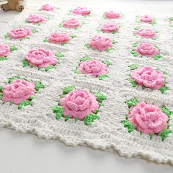 Handmade Blanket For Newborn Baby Photo Props Crochet Rose Flowers Pink Floral  Knitted Receiving Blankets Photography Props