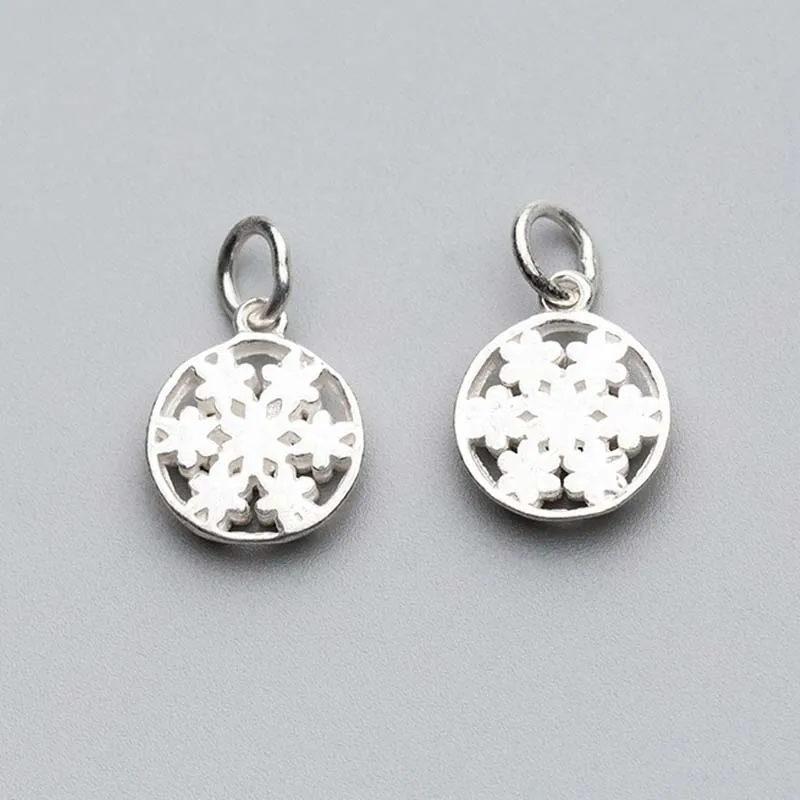 1pc/Lot 925 Sterling Silver Christmas Snowflake Round Charms 13x11mm Bracelets Jewelry DIY Findings Silver Dangle Pendants