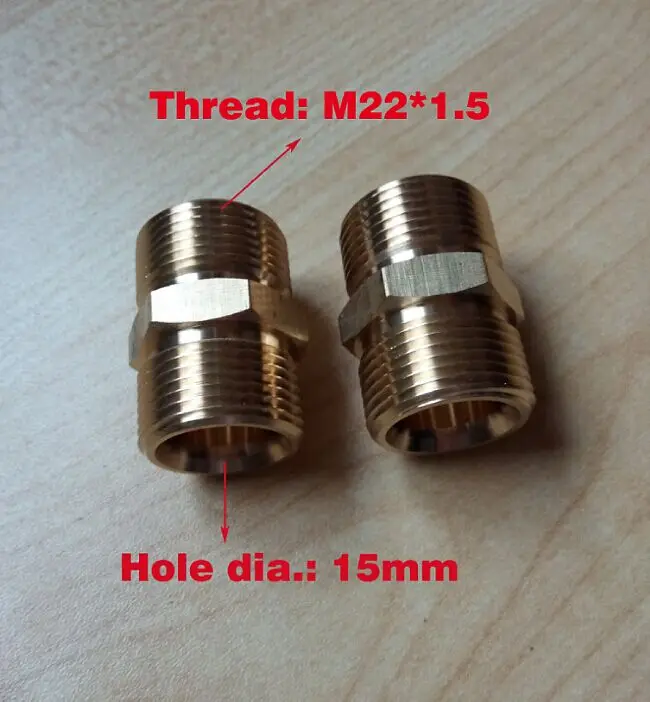 

100% copper car washer hose connector two ends thread M22*1.5, two ends hole dia.15MM