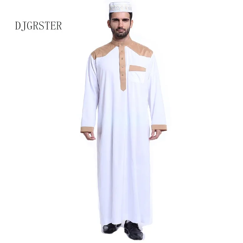 DJGRSTER-Ropa musulmana para hombre, Kaftan, Jubba, Thobe, Abaya blanca, árabe, islámica