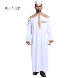 Djgrster roupa muçulmano para homens, roupa kaftan jubba thobe branca abaya árabe masculina roupa islâmica