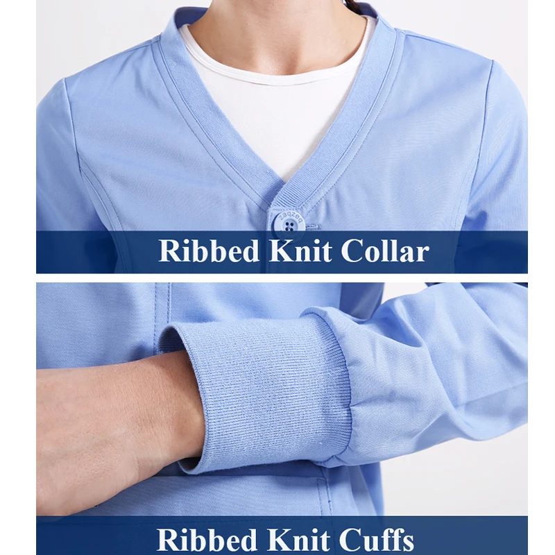 Warme Ups Jacke Krankenschwester Tops Stretch Taste Vorne Peeling Jacken Krankenschwester Mantel Warme Up Peeling Top Langarm Arbeitskleidung Tunika