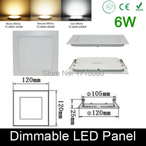 

Ultra thin Dimmable 6W LED panel light flat square LED Recessed ceiling down light 4000K for home luminaria lighting lamp