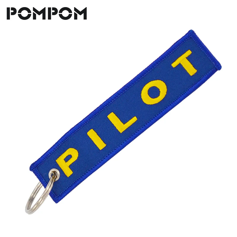 

Fashion Pilot Key Chain OEM Key Label Chains Aviation Gifts Blue with Yellow Pilot Luggage Tag Jewelry Embroidery Safety Tag