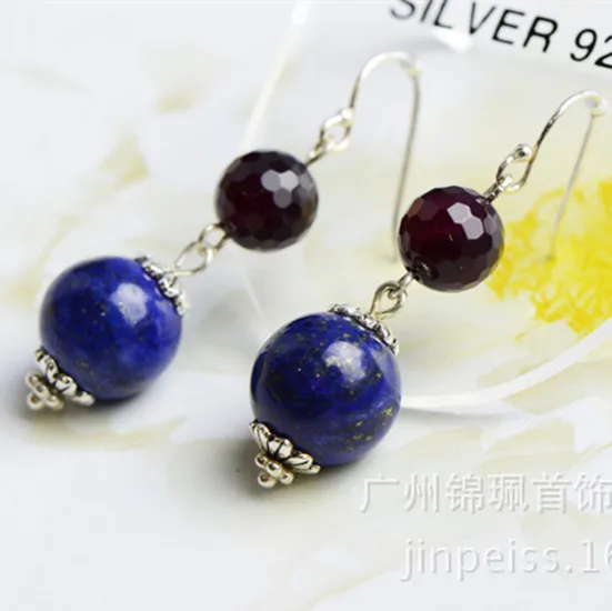 Silver products thailand accessories 925 pure silver thai silver natural lapis lazuli earring drop earring vintage earrings