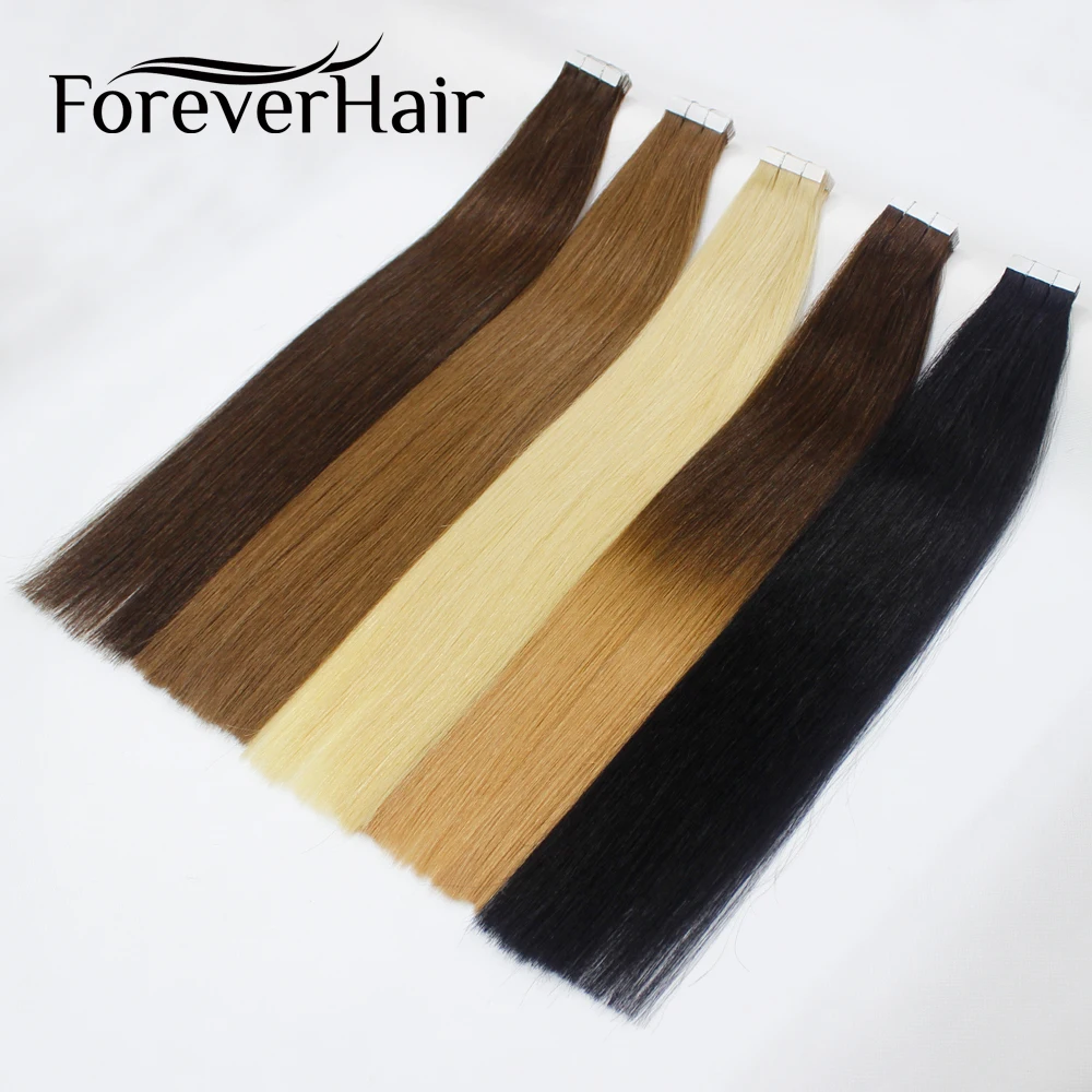 FOREVER HAIR-Cinta adhesiva de trama de piel Remy Real, extensiones de cabello humano, cutícula completa, PU, 14 pulgadas, 40g, 2,0 g/pc