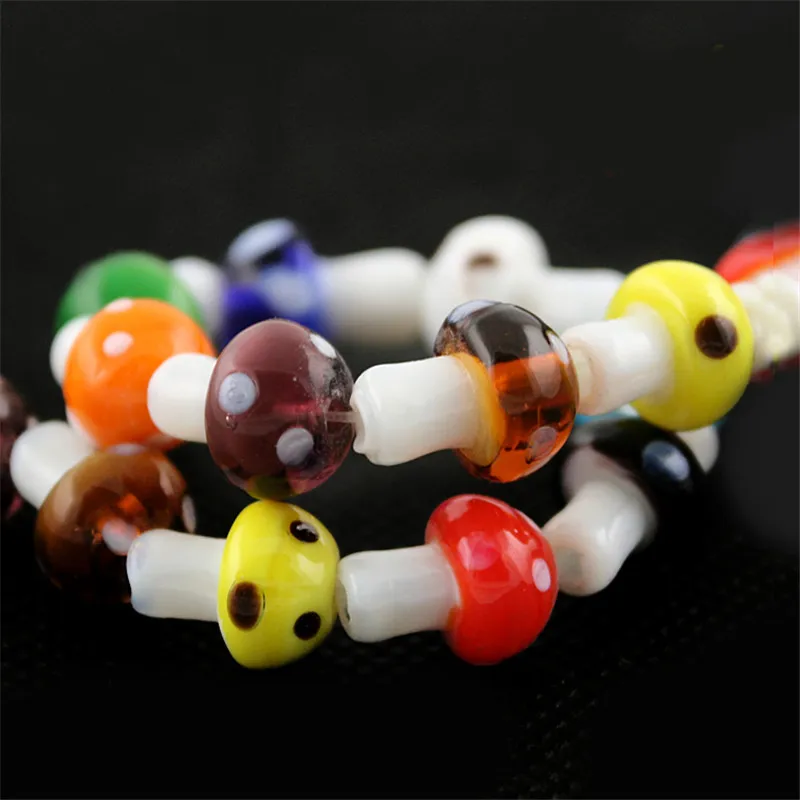 10x12mm 20pcs/lot Mixed Colour Lampwork Glass Mushroom Beads Loose SpaceBeads for Jewelry Making Handmade DIY Bracelet Jewelry