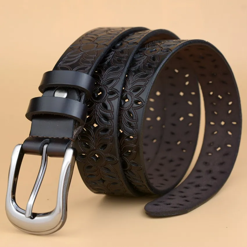 New  Fashion Women Belt Hot Ladies Real Cow Leather Hollow Out Belt Straps Girls Fashion Accessories All-match Waistband