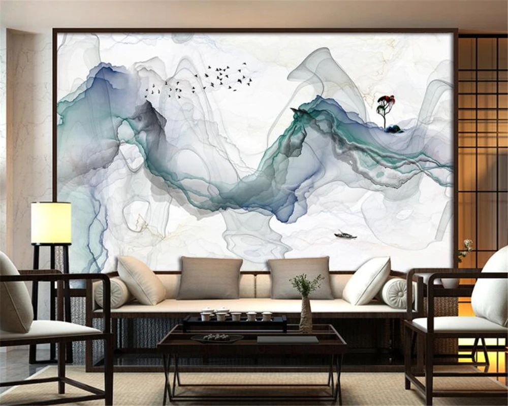 Beibehang Custom Wallpaper Mural New Silk cloth art Abstract Ink Landscape Background Decorative 3d wallpaper papel de parede