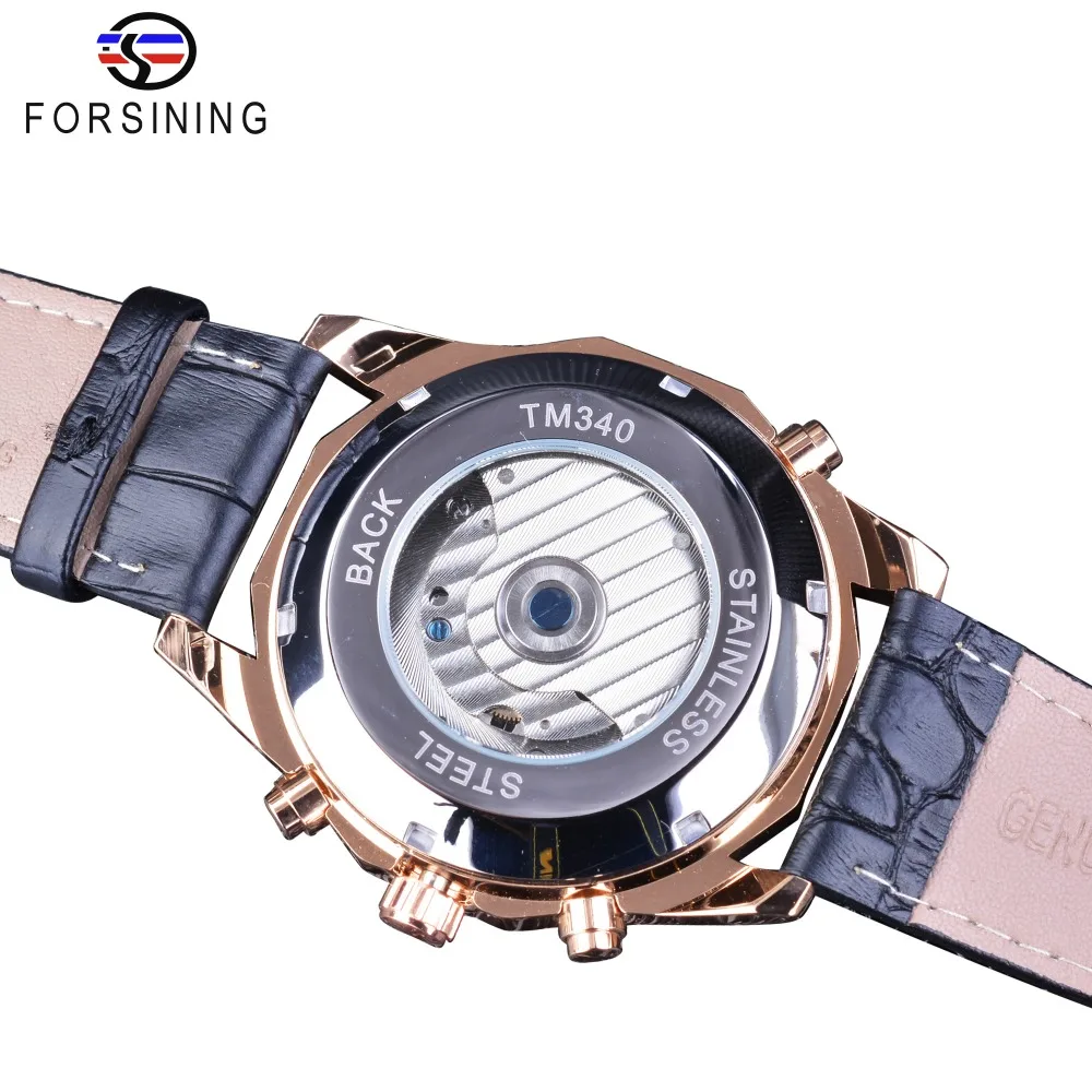 Forsining Tourbillion Fashion Sport Racing Bezel Design Rose Golden Calendar Display Automatic Creative Watches Top Brand Luxury