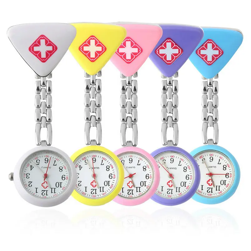 Wholesale! 10pcs/Lot Mixed Color Stainless Steel Nurse Watches Doctor Clip Fob Pocket Fob Quartz Clip Watch Hot Sell