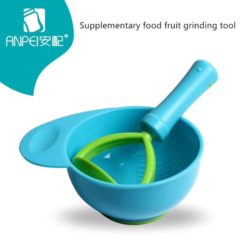 

NewCute Baby Food Mill Sets Kids Learning Dishes Infant Grinding Bowl Handmade Long Handle Grinding Food Supplement For Children