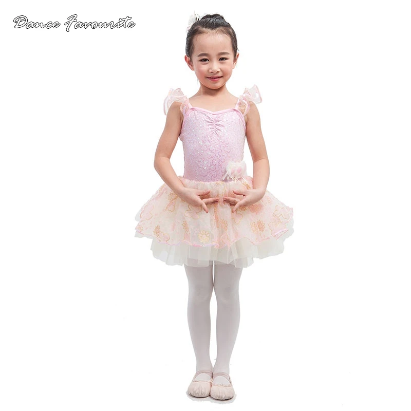 Dance Favourite Nieuwe ontwerp roze pailletten spandex lijfje ballet kostuum tutu meisje stage dance tutu ballrina kostuum tutu